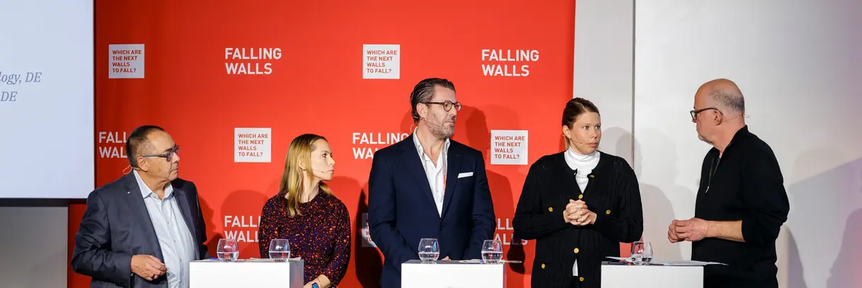 Amelie Heldt (German Chancellery), Urs Gasser, (TUM School of Social Sciences and Technology), Helmut Krcmar (TUM Campus Heilbronn) & Isa Sonnefeld (Google) at the panel discussion at Falling Walls Summit 2024 in Berlin