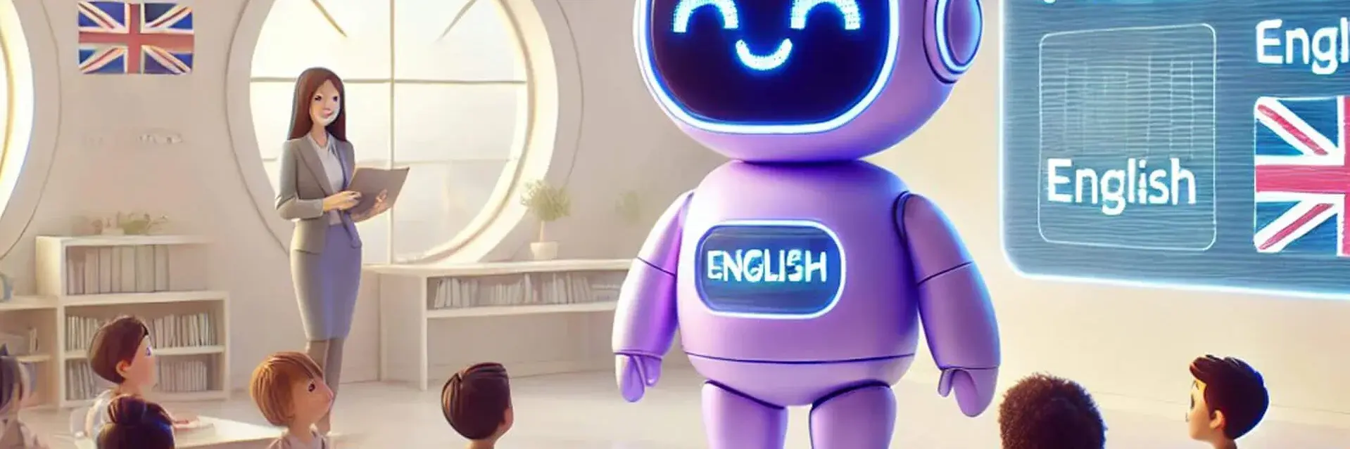  A classroom setting featuring a robot positioned at the front, ready for an educational demonstration.